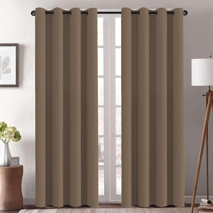 H.VERSAILTEX Thermal Insulated Blackout Window Panels Microfiber Formaldehyde-Free Kids Curtains for Holiday Season Home Decoration,Grommet Top,52 by 96 - Inch - Macchiato - Set of 2