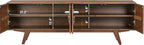 NTC Sapa Mid-Century Modern Solid Wood TV Stand 4-Door Media Console with Carved Geometric Fronts for TVs up to 75", Effortless Assembly, Dark Walnut
