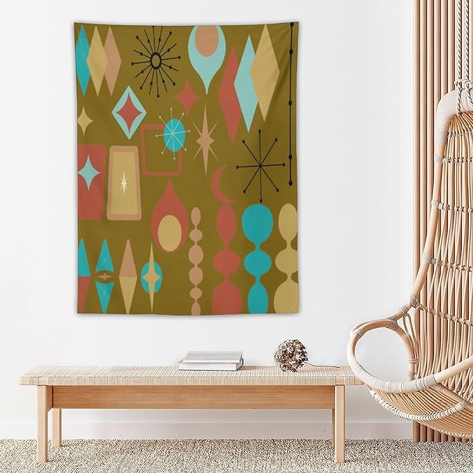 ICMOLYYENLO Boho Medieval Cat Tapestry, Abstract Atomic Starburst Geometric Aesthetic Art Wall Hanging For Bedroom Living Room Dormitory 60x80 Inches