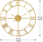 LEIKE Large Modern Wall Clocks,18" Gold Metal,Rustic,Round,Silent Non Ticking,Battery Operated Roman Numerals Clock for Living Room/Bedroom/Kitchen Wall Decor-(Gold, 47cm)