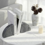 Marble Bookend for Shelves, Non-Skid Bookends for Heavy Books, Heavy Duty Book Stopper for CDs, Luxury Book Shelf Holder, Quarter Circle Design Book Ends Decorative, Monte Grigio, Set of 2