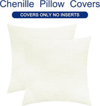 CaliTime Throw Pillow Covers Decorative 26 X 26 Inches Pack of 2 Cozy Chenille Cushion Cases for Couch Sofa Bed Living Room Home Cream
