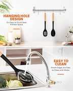 Silicone Cooking Spoons, Great for Scooping Sides and Serving Hearty Stews, BPA-Free Matte Silicone, Wooden Handle Serving Spoon for Nonstick Cooking Surfaces (Black)