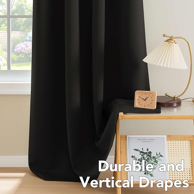 H.VERSAILTEX Thermal Insulated Grommet Blackout Curtains for Bedroom (2 Panels, 52 x 96 -Inch,Solid Black)