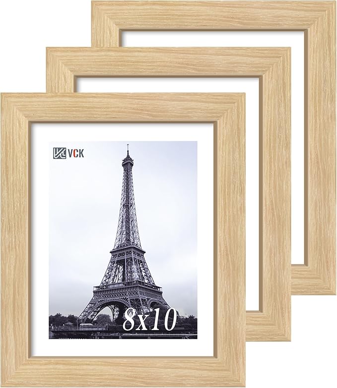 VCK 8x10 Oak Wood Frame for Picture, Natural Solid Wood Photo Frames 3 Pack, Wall Gallery Frame