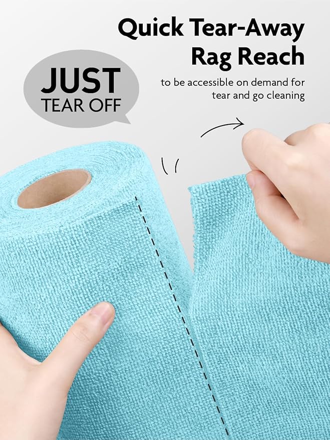 Fantasticlean Microfiber Cleaning Cloth Roll -60 Pack, Tear Away Microfiber Towels, 12" x 12", Reusable, Washable, Scratch Free, Ultra Absorbent Dish Rags for Car, Home, Garage or Shop (White & Blue)