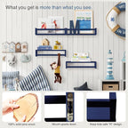 Forbena Navy Blue Floating Book Shelves for Nursery Boy, Decorative Wall Bookshelf for Kids Room, Small Wood Floating Shelves Wall Mounted for Boys Bedroom Bathroom (Set of 4, Blue)