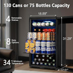 Tylza 130 Can Beverage Refrigerator Cooler, 3.22 Cu.Ft Beverage Cooler with Low-E Glass Door, Safety Lock, Beverage Fridge for Soda, Beer, Wine, Mini Fridge for Home, Office, Bar, Bedroom, Black