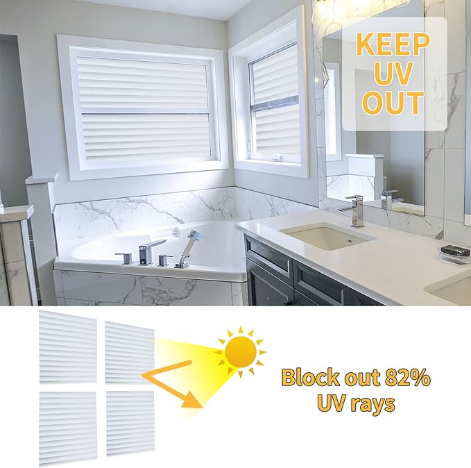 Window Privacy Film with Installation Tools, Blinds Pattern, Static Cling, Anti UV, Heat Control, Ideal for Home Shower Office Glass Door (Blinds Pattern, 35.4X157.4Inch)