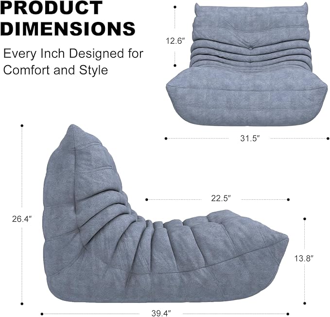 Bean Bag Chairs for Adults, Bean Bag Sofa - Adult Size with Soft Waterproof Fabric for Living Room, Apartments, Reading Corner, Gaming, and Movie Venue (Gray)
