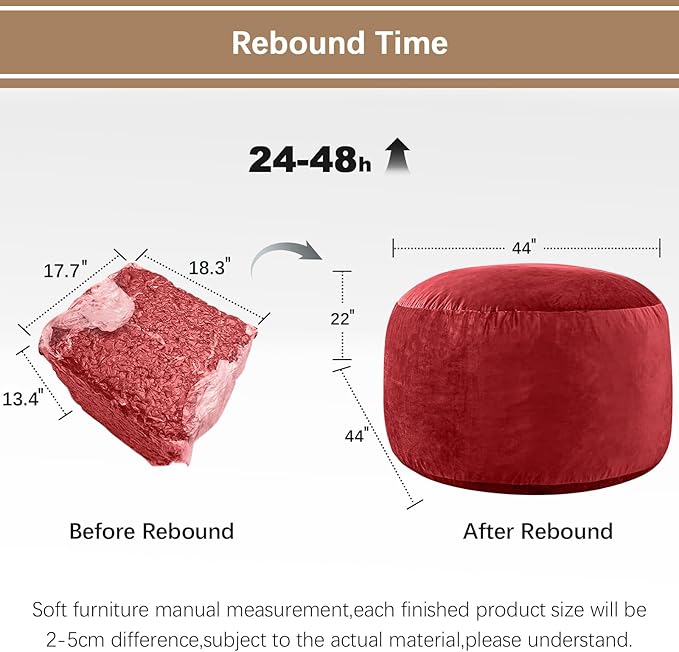 Bean Bag Chairs for Adults - Memory Foam Furniture BeanBag Chair - Kids/Teens Sofa with Soft Micro Fiber Cover - Round Fluffy Couch for Living Room Bedroom College Dorm - 4 ft, Red