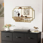 30x20 Inch Gold Bathroom Mirror, Wooden Frame with Scalloped Polished Beveled Glass, Modern Art Wall Decor for Vanity, Irregular Rectangle Mirror for Bedroom, Living Room, Fireplace & Entryway