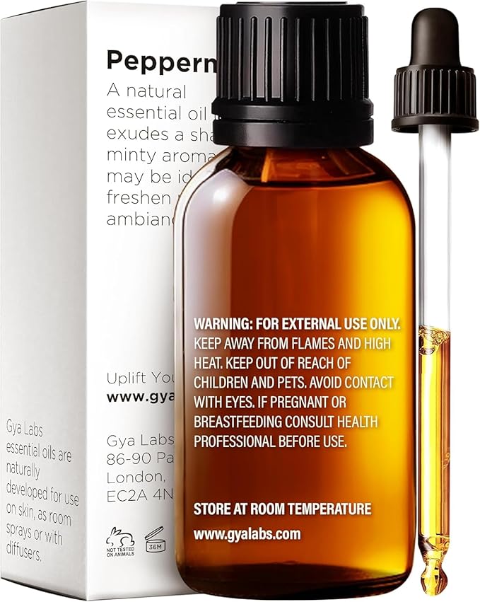 Gya Labs Peppermint Oil for Diffuser & Aromatherapy - 100% Pure Natural Peppermint Mint Essential Oils for Skin, Hair, DIY, Self-Care, Candle Making - Cooling, Minty Scent (1.02 Fl Oz)