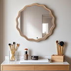 Round Mirror Vanity Mirrors for Bathroom with Wavy Wood & Beaded Frame - Wall Mirrors for Living Room,Entry Mirrors for Wall,Decorative Mirror