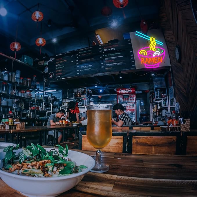 Ramen Neon Sign Dimmable LED Ramen Neon Light for Wall Decor Delicious Noodle Light Up Sign for Ramen Shop Resturant Dinning Room Kitchen (12"*15.5"USB)