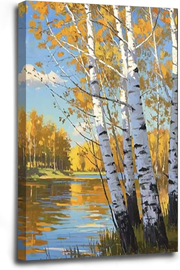 Poplar trees beside the blue sky and white clouds are suitable for living rooms bedrooms and offices Landscape posters and wall paintings