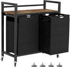 Laundry Hamper, Laundry Basket, Laundry Sorter with 2 Removable Bags, Clothes Basket with 2 Compartments, Wheels, Shelf for Laundry Room Bathroom Bedroom (2 Bags-Black)