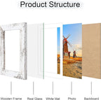 4x6 Picture Frame Set of 4, 4 x 6 Wood Photo Frames with Mat for 3.5x5, Rustic Natural Wooden Frame with Real Glass Cover for Wall and Tabletop Display,Distressed White