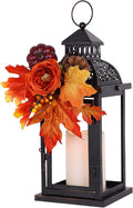 NEEDOMO Fall Decorations for Home, 15'' Fall Lantern Indoor Outdoor Thanksgiving Decor, Vintage Metal Hanging Candle Holders with Fall Teardrop Wreath and LED Candle for Patio, Porch, Table