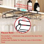 LINFIDITE Wine Glass Holder 2PCS Stemware Rack Hanger Under Cabinet Wine Glass Rack Kitchen Hanging Storage Rack Organizer,Black