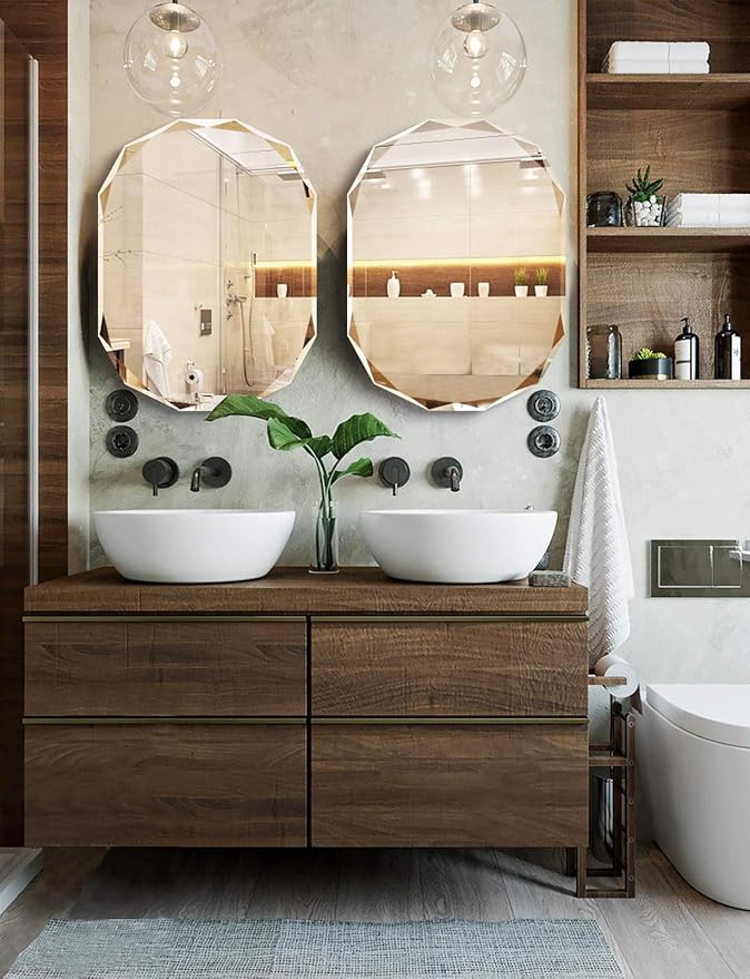 Bathroom Mirrors for Over Sink, Round Frameless Mirrors for Wall, 20x28 Inch Beveled Bathroom Mirror, Bathroom Vanity Circle Mirror for Bedroom Living Room Entryway Home Decor