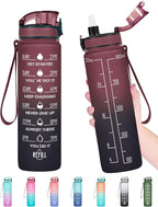 Enerbone Water Bottle, Leakproof BPA & Toxic Free, Motivational Water Bottle with Times to Drink and Straw, Fitness Sports Water Bottle with Strap for Office, Gym, Outdoor Sports
