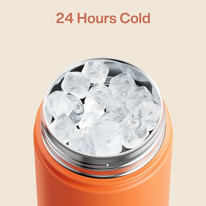 Insulated Water Bottle with Straw Stainless Steel Water Bottle, Leak-Proof, BPA-Free, Double Wall Vacuum Keeps Cold for 24 Hours for Sports, Travel, School (26 oz, Moderate Orange)