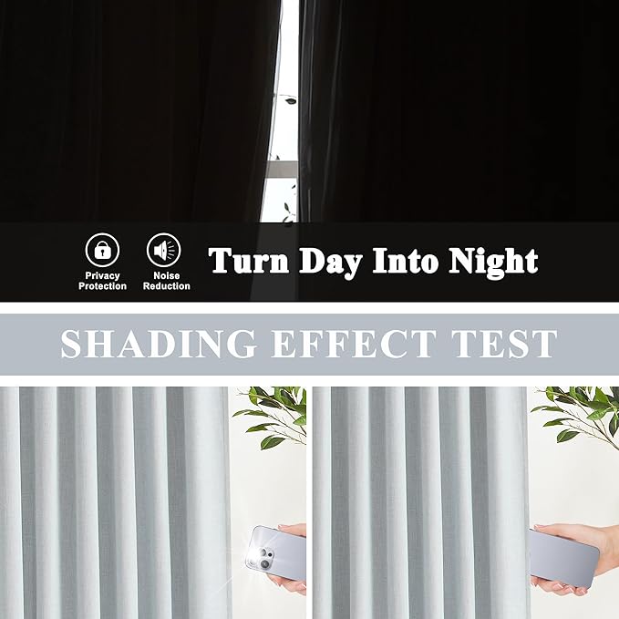 Vision Home Blue Gray Pinch Pleated Full Blackout Curtains Linen Blended Room Darkening Window Curtains 108 inch for Living Room Bedroom Thermal Insulated Pinch Pleat Drapes with Hooks 40" Wx108 Lx2