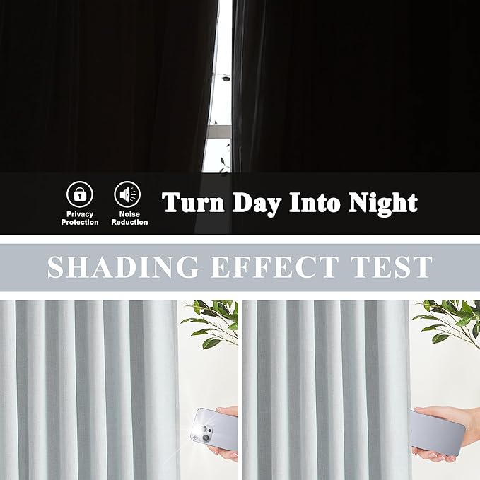 Vision Home Blue Gray Pinch Pleated Full Blackout Curtains Linen Blended Room Darkening Curtains 120 inch for Living Room Bedroom Thermal Insulated Pinch Pleat Drapes with Hooks 10ft 40" Wx120 Lx2