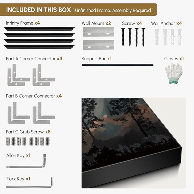 SIGNWIN 36"x72" Extra Large Framed Wall Art Silhouetted Trees at Dusk, Dramatic Forest and Cloudscape for Home Living Room Bedroom Decor (Frame Assembly Required)