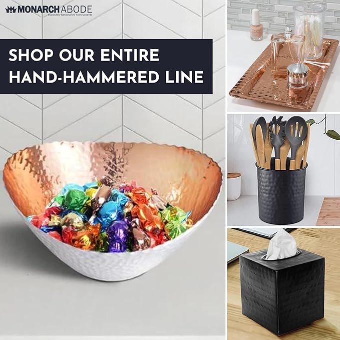 Monarch Abode Hand Hammered Decorative Bowl for Home Decor, 7.5-Inch White and Copper Plated – Key Bowl for Entryway Table, Catch All, Decorative Fruit Basin, Key Holder, Bowls for Home Decor