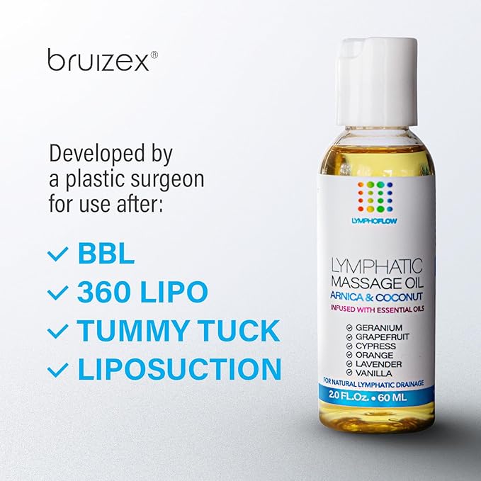 Lymphatic Drainage Massage Oil: Arnica and Coconut Oil for Manual Lymph Drainage & Post Surgery Recovery I for Liposuction, 360 Lipo, BBL,Tummy Tuck, Lymphedema, Lipedema, Lipo Foam, Massager I 2.0 oz