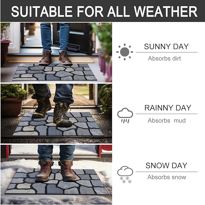 CHICHIC Welcome Door Mat 18X 30 Inch Front Doormat Outdoors for Home Entrance Outdoors Mat for Outside Entry Way Doormat Entry Rugs, Heavy Duty Non Slip Rubber Back Low Profile, Stone