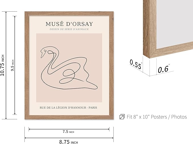 Poster Master Vintage Poster - Retro One Line Swan Drawing Print - Swan Art - Bird Art - Minimal Gift for Her, Animal Lover - Abstract Decor for Home, Office, Bedroom, 8x10 Beige Framed