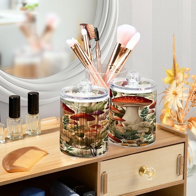 Cartoon Mushroom 2PC Airtight Transparent Plastic Storage Jar, Food Storage Container Glass, Can Store Candy, Salt, Coffee Beans, With lid, Easy To Use