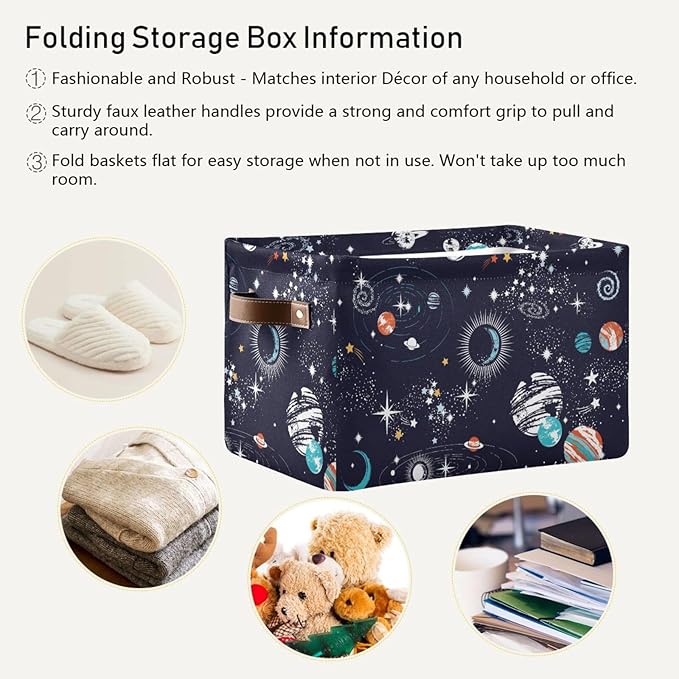 Storage Basket Bin Space Galaxy Constellation Organizer Basket Collapsible Shelf Basket Cube with handle for Nursery Bedroom Bathroom, one sizex1