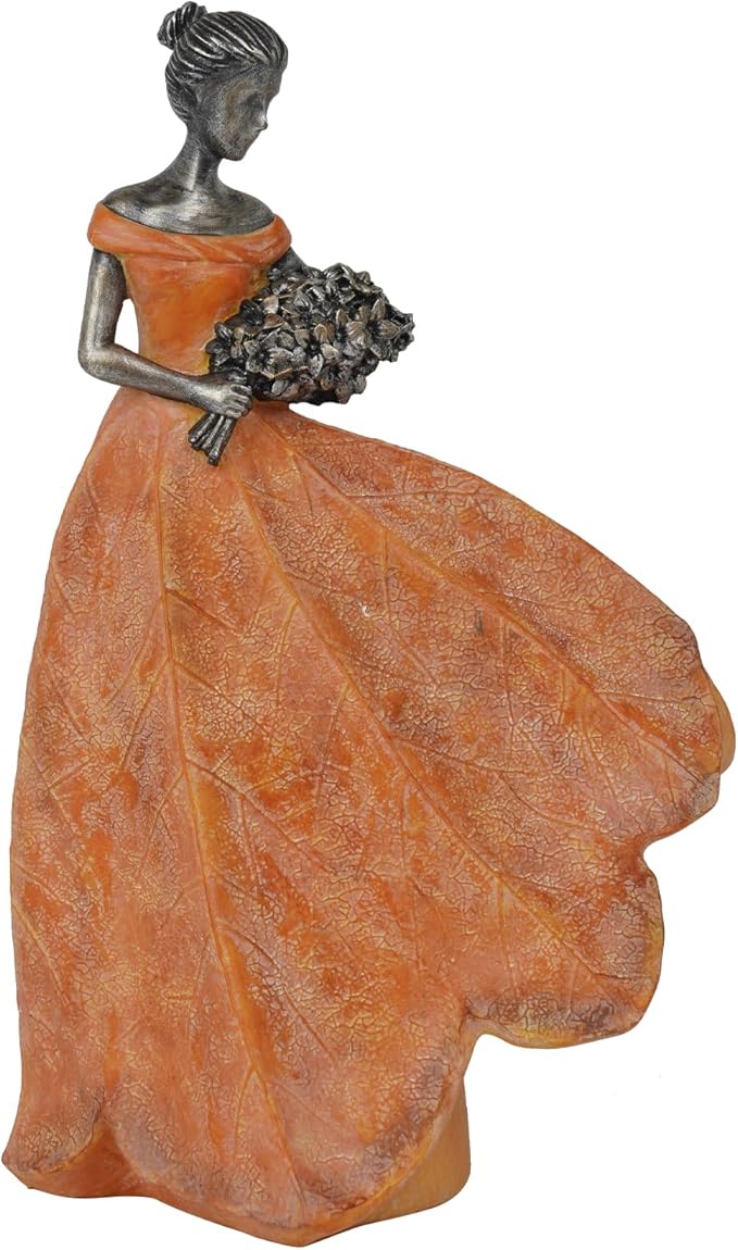 Guichifun Fairy Statue Collection Home Decoration - Orange Leaf Angel Girls Resin Fall Decor for Outside or Inside Rustic Garden Outdoor Yard Decorations Figurines Gift 7.5 x 4.5 x 11.5 Inch