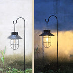 4 Pack Hanging Solar Lantern Lights with Shepherd Hook, Metal Waterproof Warm White Edison Bulb Lights for Garden Outdoor Pathway
