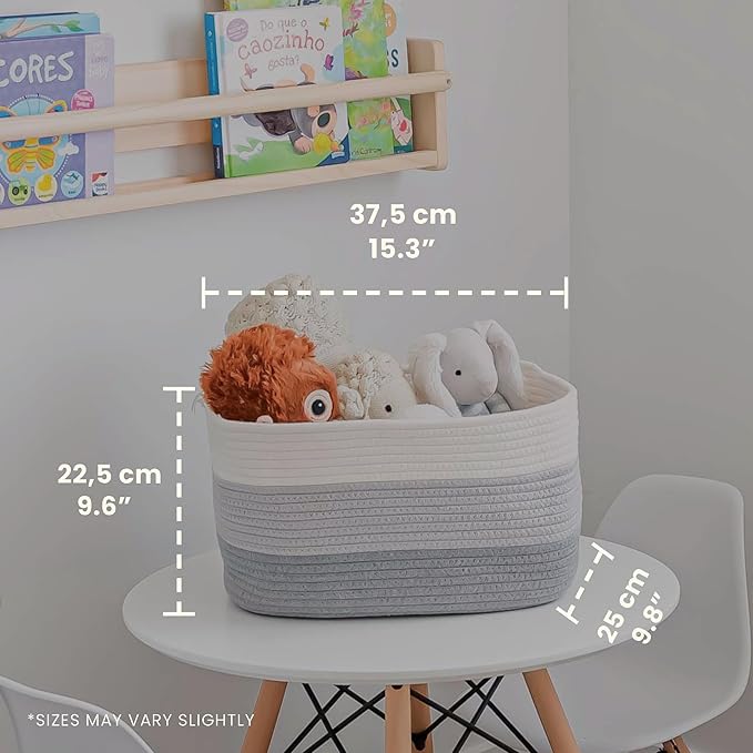 OrganiHaus Woven Storage Baskets for Organizing, Cotton Rope Organizer Bins for Shelves, Closet & Nursery, Dog Toy Basket, Decorative Bins for Toys, Towels & Books - 15x10x9, Grey