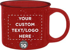 DISCOUNT PROMOS Custom Ceramic Campfire Coffee Mugs 13 oz. Set of 10, Personalized Bulk Pack - Perfect for Tea, Espresso, Cappuccino, Hot Cocoa - Red