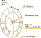 CLXEAST 30 Inch Wall Clock,Large Champagne Gold Metal Roman Numeral Wall Clock, Modern Wall Clocks for Living Room Decor,House Warming Gifts New Home