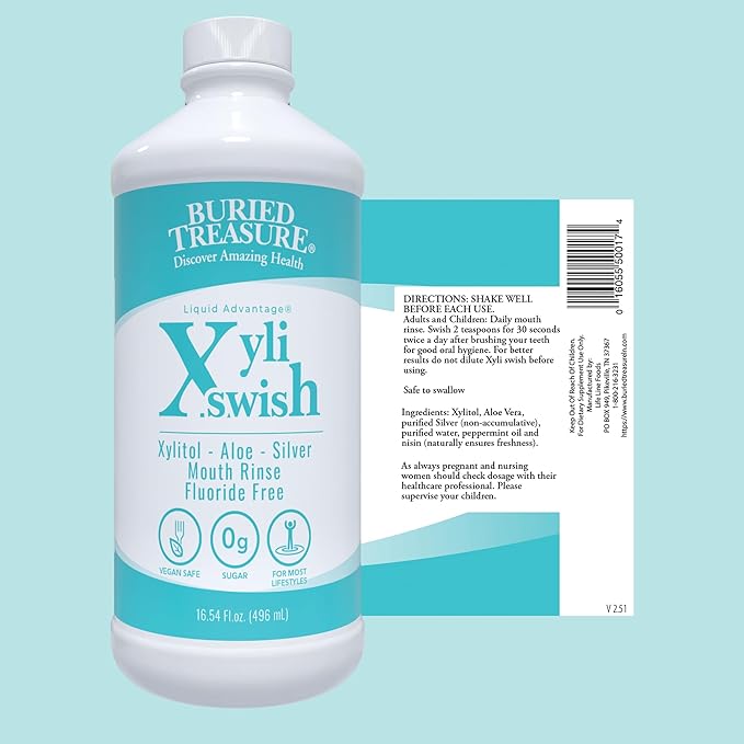 Xyli Swish - All Natural Formulated Nano Silver, Xylitol & Aloe Mouthwash - Alcohol and Fluoride Free - Oral Rinse to Fight Bad Breath & Dry Mouth - Peppermint Flavor - 16oz.
