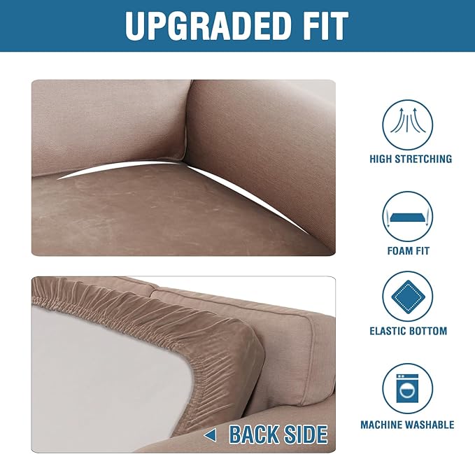H.VERSAILTEX Velvet Stretch Individual Couch Cushion Cover Plush Cushion Slipcover for Loveseat Sofa Cushion Furniture Protector Seat Cushion Sofa Cover (1 Piece Sofa Cushion Cover, Taupe)