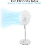 Comfort Zone 18-Inch Oscillating Pedestal Fan with Remote Control, 3-Speed Standing Fan with Adjustable Height (45–52”), Tilt, 4-Hour Timer & Auto Shutoff – Quiet Bedroom Fan, White
