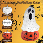 Halloween Snow Globe Lantern Spooky Glost and Pumpkin Halloween Snow Globes Musical Water Glitter Globe with 6H Timer Battery Operated or USB Powered for Spooky Home Decorations (Ghost and Pumpkin)