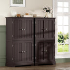 ChooChoo Bathroom Floor Cabinet, Modern Bathroom Storage Cabinet with 4 Doors and Adjustable Shelves, Freestanding Cupboard for Living Room, Espresso