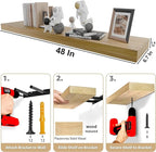 IAE Floating Wall Shelves 48 inch,Bathroom Shelves Wall Mounted,Invisible Shelves Floating Kitchen Shelves,Wooden Wall Shelves with Brackets for Living Room Wall Mounted,Easy Install,Set of 2,Natural