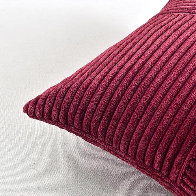 Fancy Homi 2 Packs Burgundy Long Lumbar Decorative Throw Pillow Covers 12x24 Inch for Couch Bed Sofa, Rustic Farmhouse Boho Home Decor, Soft Striped Corduroy Rectangle Accent Cushion Case 30x60 cm