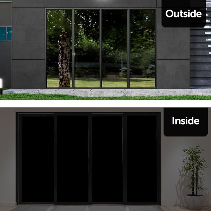 HIDBEA Mirror Blackout Window Film,100% Light Blocking Room Darkening Window Privacy Film,Mirror Glass Window Film Heat Control, Removable Window Cover Tint for Day Sleep (Mirror Black,17.7in x 6.5ft)