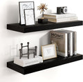 Heimlove 24 inch Floating Shelves for Wall,9.3 inch deep Black Wood Shelves with Invisible Brackets,Wall Mounted Storage & Display Shelves for Bedroom,Living Room,Set of 2